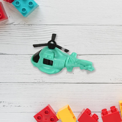 Wukusy 1929 small DIY helicopter toy for kids, featuring rotating tail and wings, made of colorful plastic for fun indoor play.
