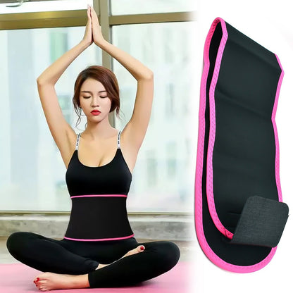 Wukusy neoprene waist support belt for abdominal training, shown wrapped around a model's waist for core support and fitness.