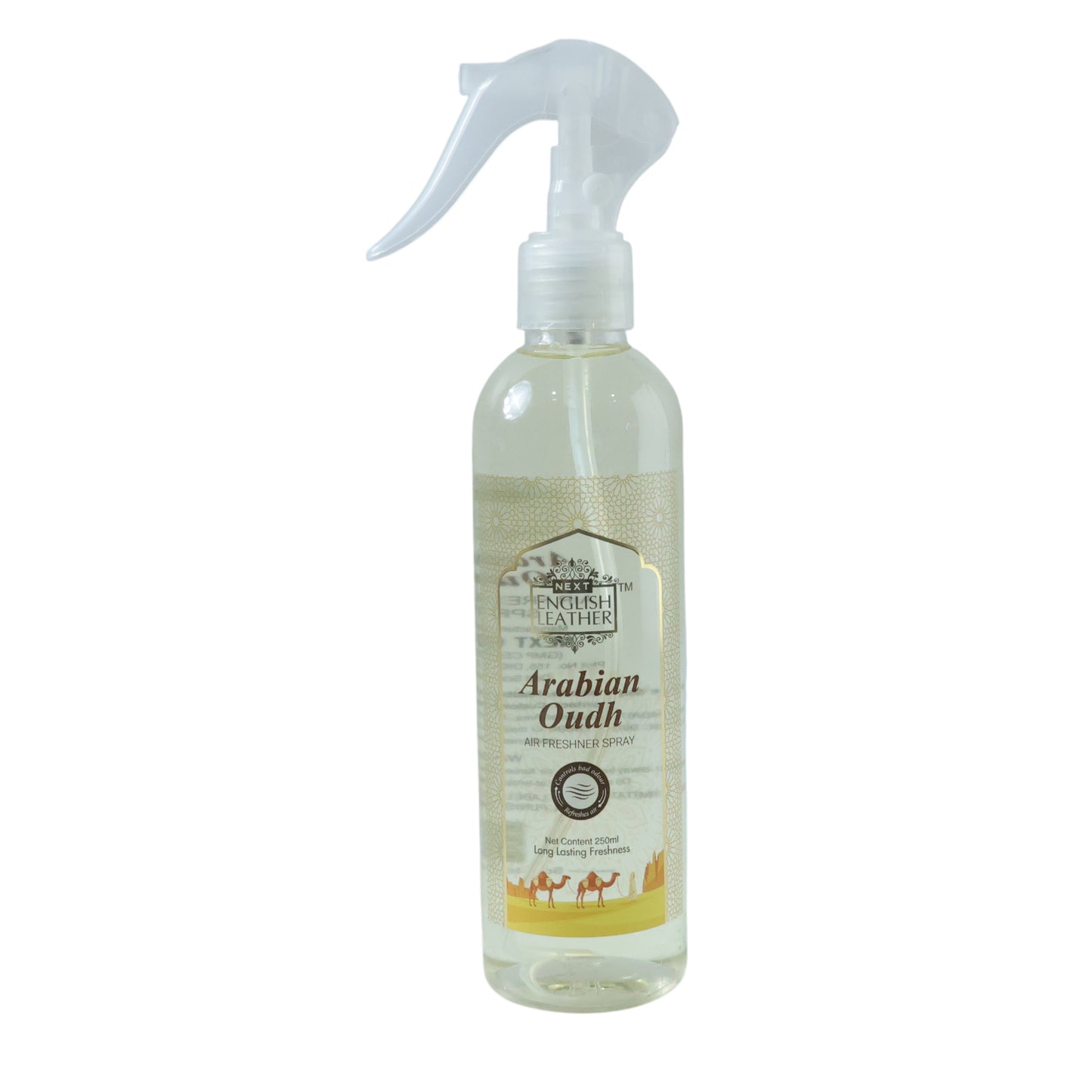 Wukusy Arabian Oudh air freshener spray for home and office, 250ml bottle with elegant design and oud fragrance.