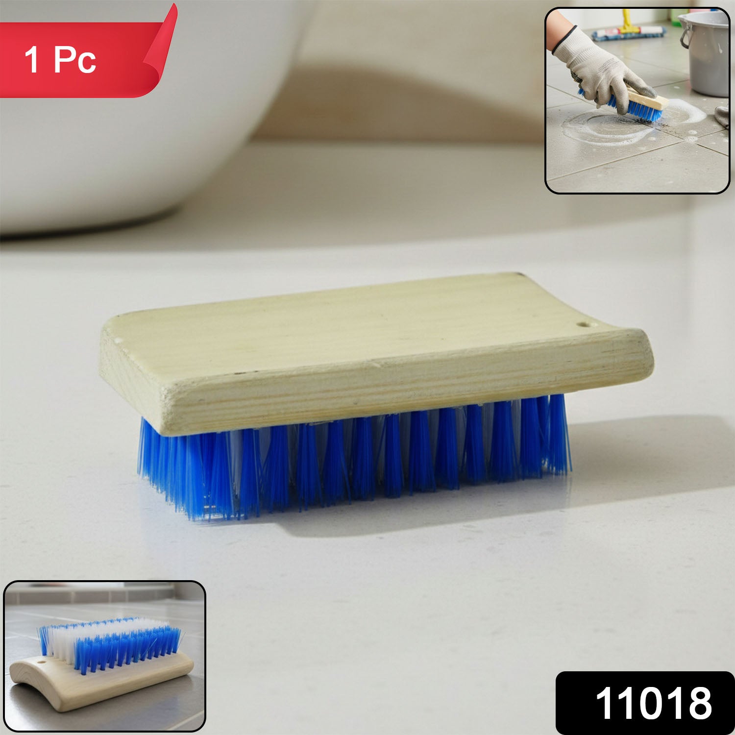 Wukusy heavy duty wooden handle scrub brush with hard bristles for tough cleaning tasks, shown with wooden handle and dense bristles.