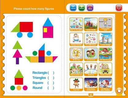 Wukusy musical learning study toy book with colorful numbers and letters for kids, designed to promote early education and fun.