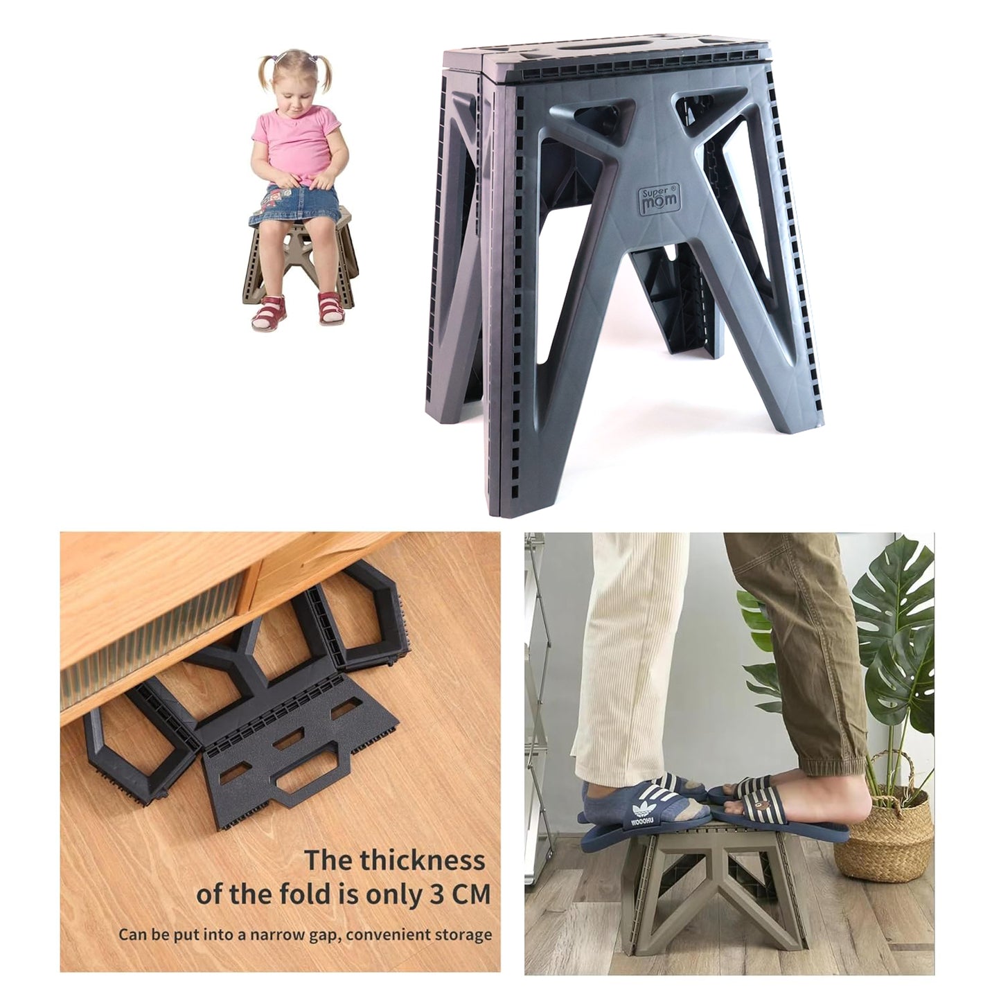 Wukusy Supermom Comfort multi-purpose folding stool, 18-inch height, compact and sturdy for home improvement tasks.