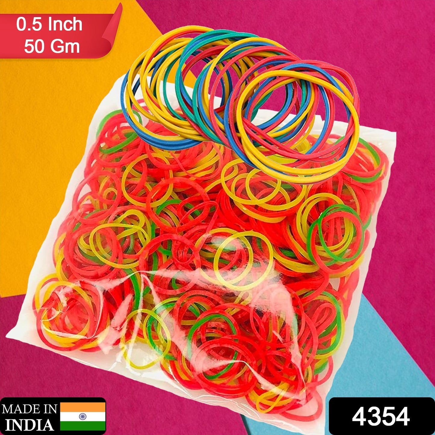 Set of seven multicolor Wukusy rubber bands, 0.5 inch elastic nylon bands for office, kitchen, and stationery use.
