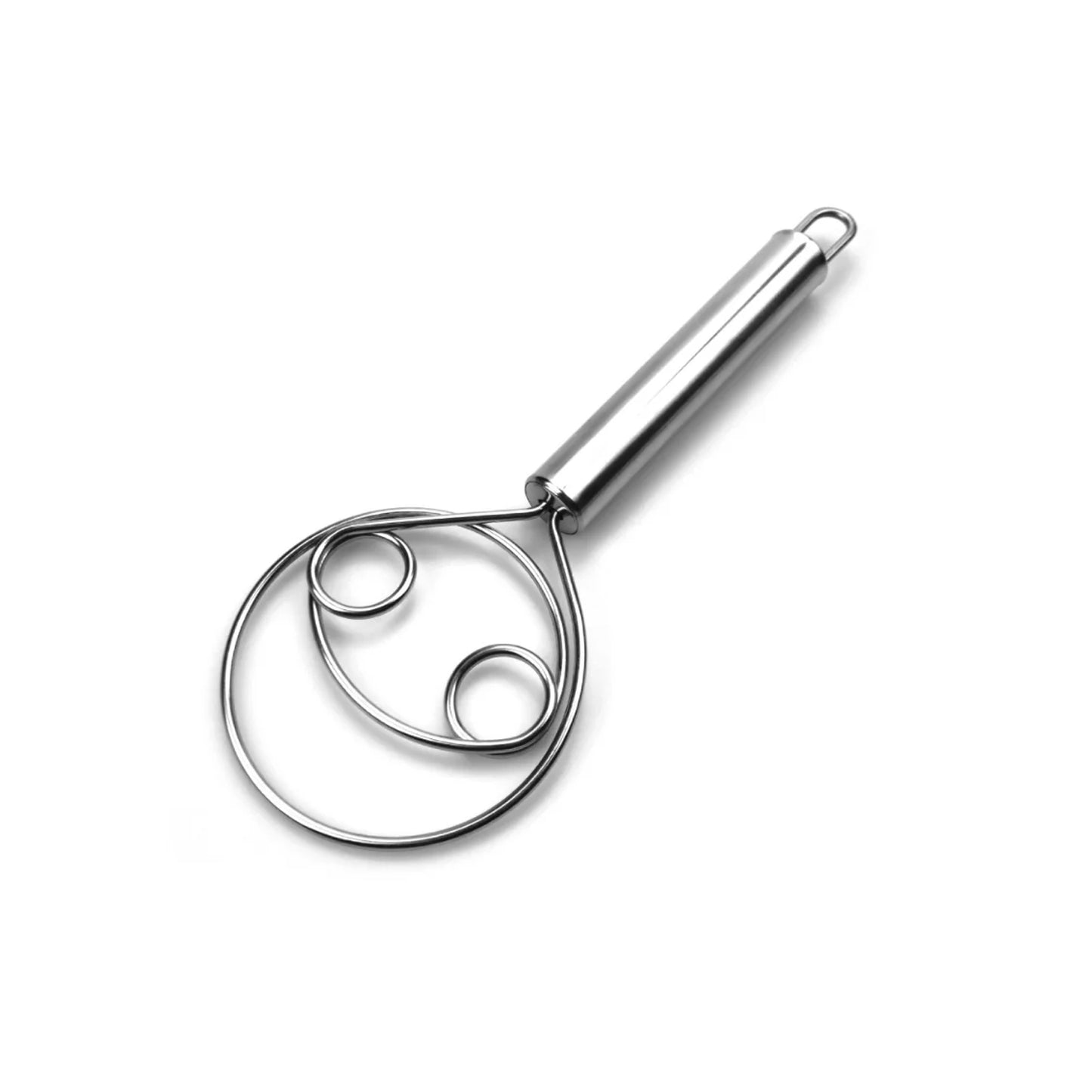 Wukusy stainless steel dough whisk for mixing bread, cake, and pastry dough in a home and kitchen baking setting.