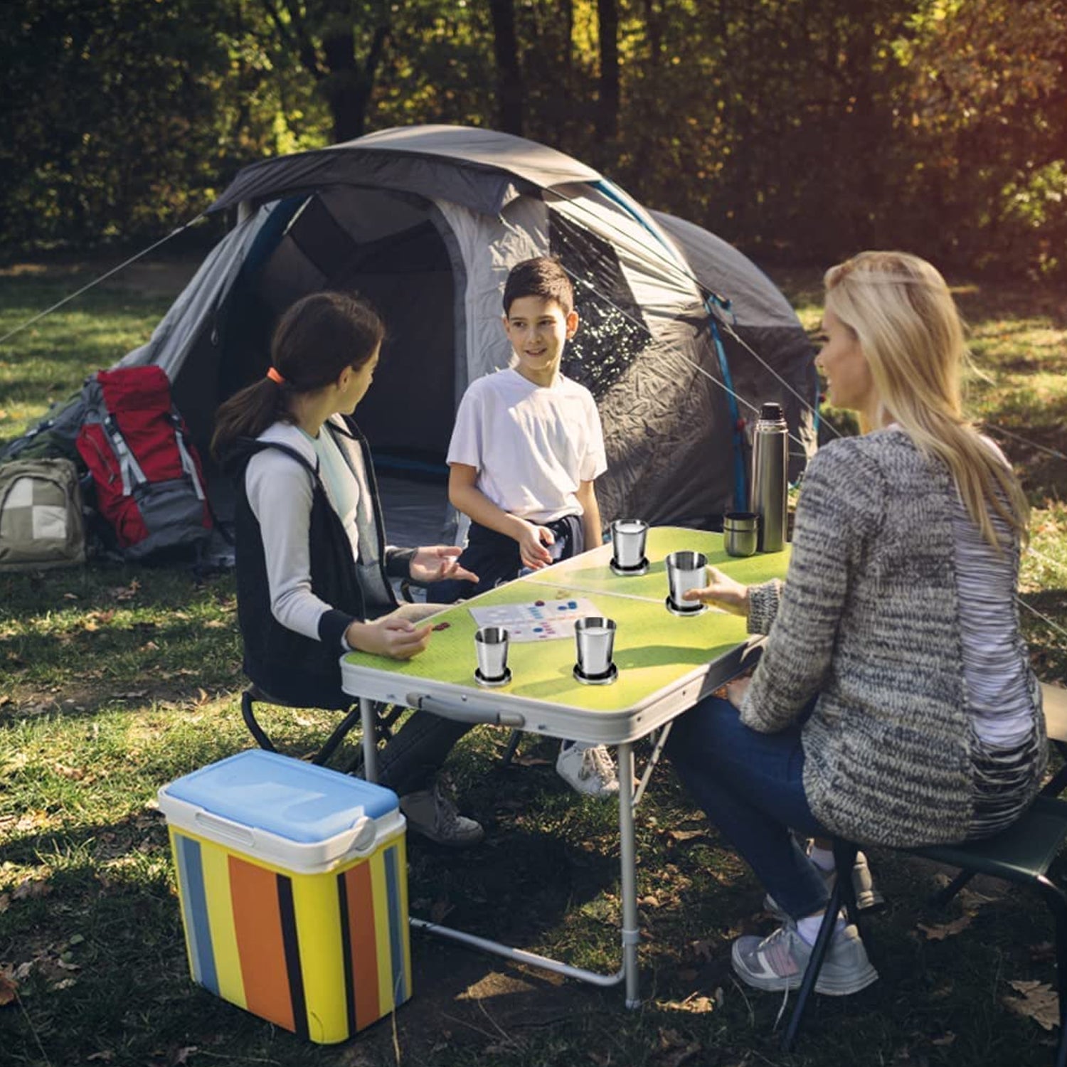 Wukusy 2-in-1 camping folding cup with keychain, compact portable stainless steel travel mug for outdoor use