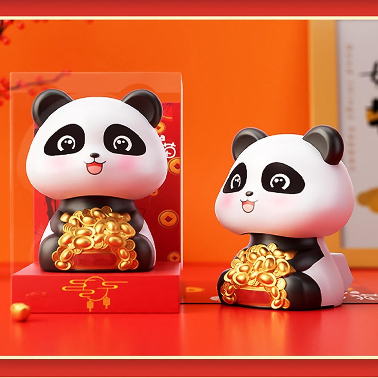 Wukusy solar-powered panda head statue for car decoration, animated moving head, creative home improvement accessory.