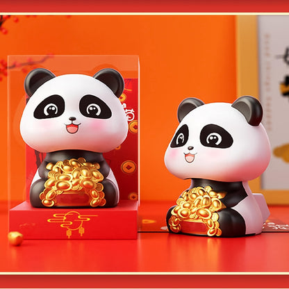 Wukusy solar-powered panda head statue for car decoration, animated moving head, creative home improvement accessory.