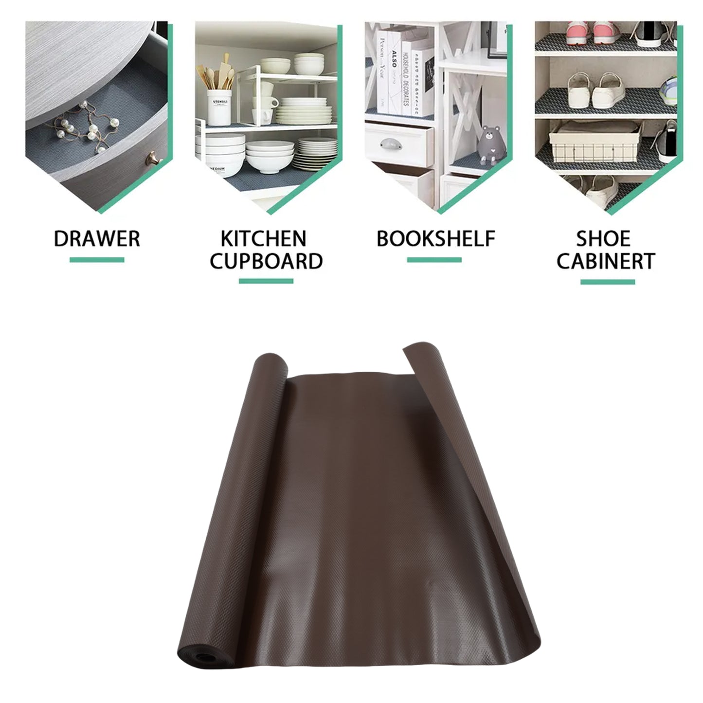 Wukusy 45cmx3m anti-slip kitchen and bathroom cabinet liner roll with textured surface for secure placement and protection.