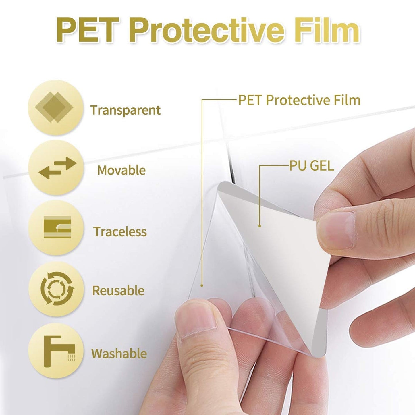 Wukusy double-sided waterproof tape sticker for walls, clear nano adhesive gel, indoor use, removable for home and bedroom decor.