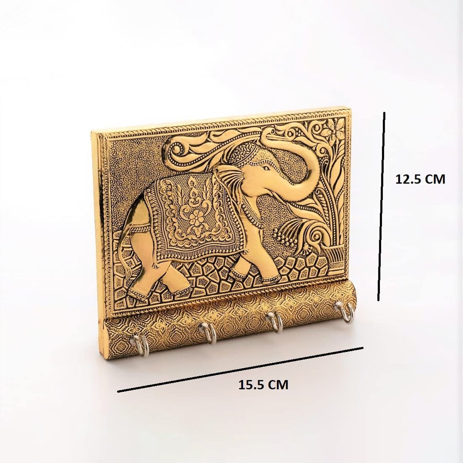 Wukusy wooden key holder with antique gold elephant metal design, stylish home decor accessory for organizing keys.