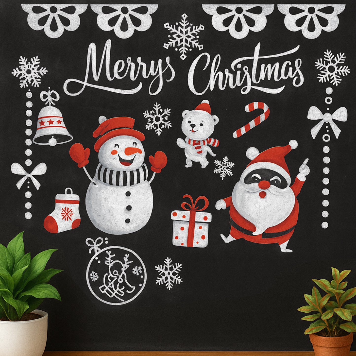 Christmas-themed decorative wall sticker by Wukusy showing festive holiday designs on a large 90x60 cm home decor decal.