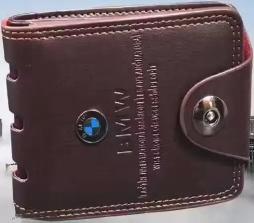 Ekom BMW logo faux leather wallet for men and women, featuring a sleek design with embroidered BMW emblem on black faux leather.