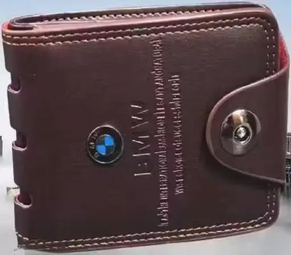 Ekom BMW logo faux leather wallet for men and women, featuring a sleek design with embroidered BMW emblem on black faux leather.
