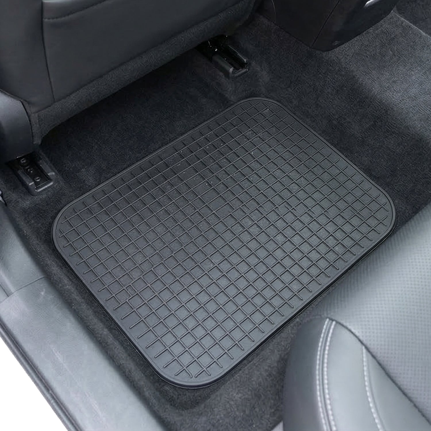 Wukusy universal heavy duty car floor mat set with four durable rubber mats for front and back vehicle floors.