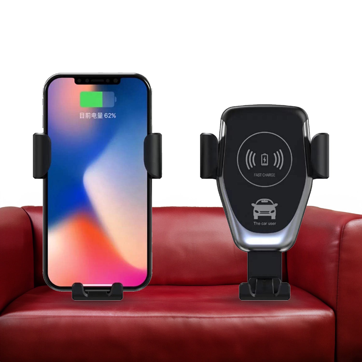 Wukusy 7042 wireless car phone holder and charger with gravity auto clamp, 10W fast charging, 360° rotation, air vent mount