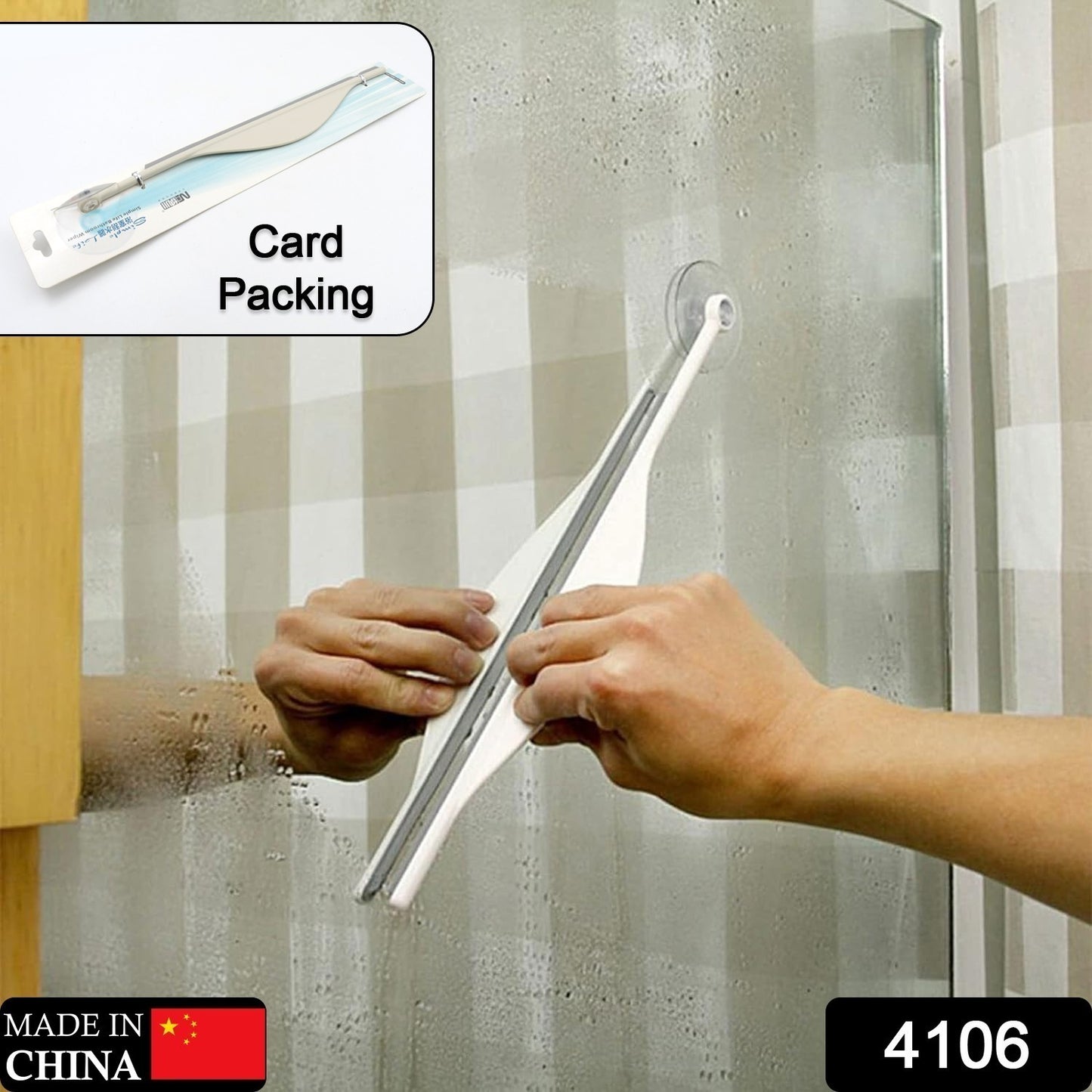 Wukusy shower glass squeegee with flat mirror and window glass cleaner for bathroom steam and mirror cleaning, black handle design