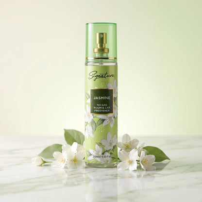 Wukusy Signature Jasmine Room Car Freshener Spray 250ml bottle with floral label and spray nozzle.