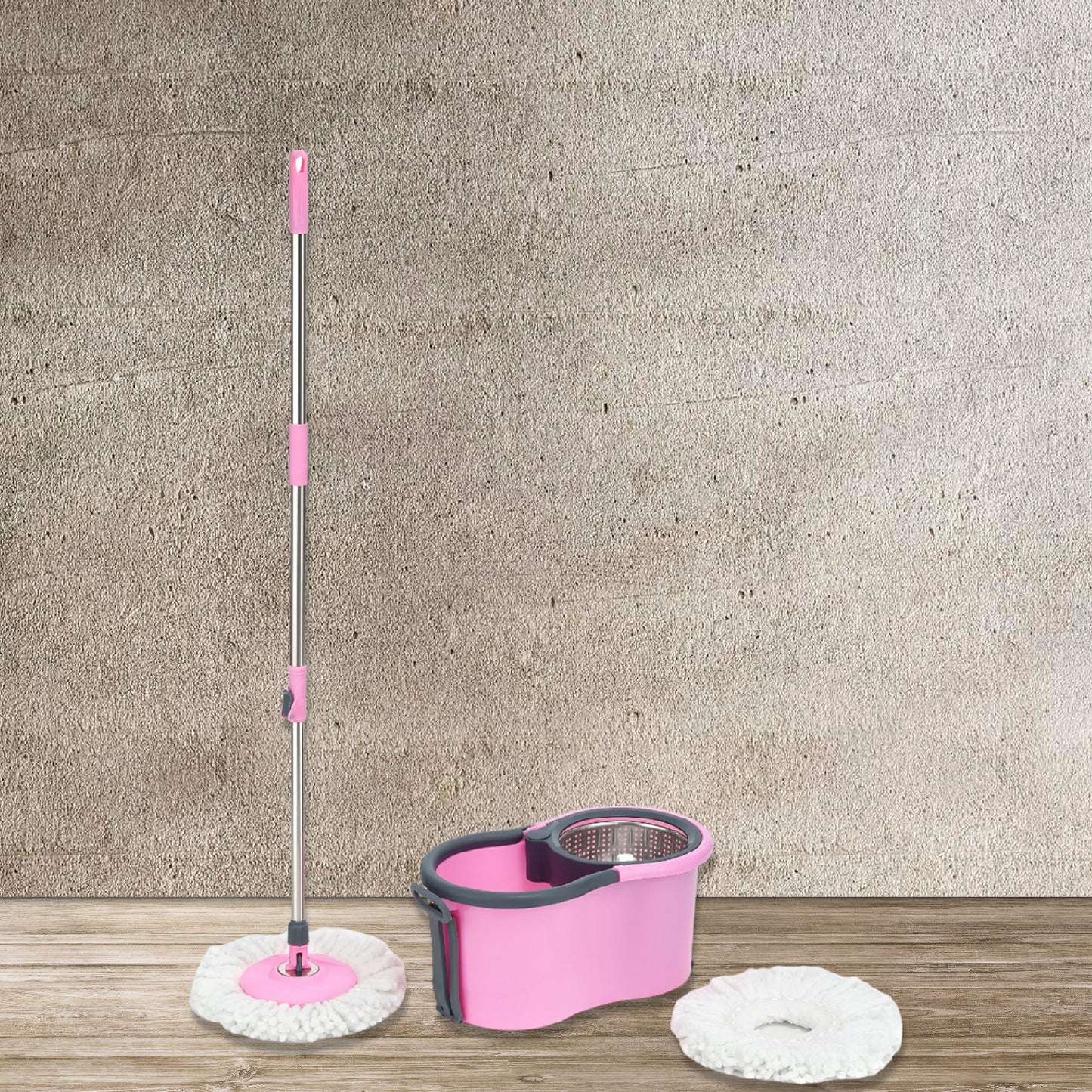 Wukusy Quick Spin Mop with steel spin bucket, easy-wheels for efficient floor cleaning, large bucket for home improvement tasks