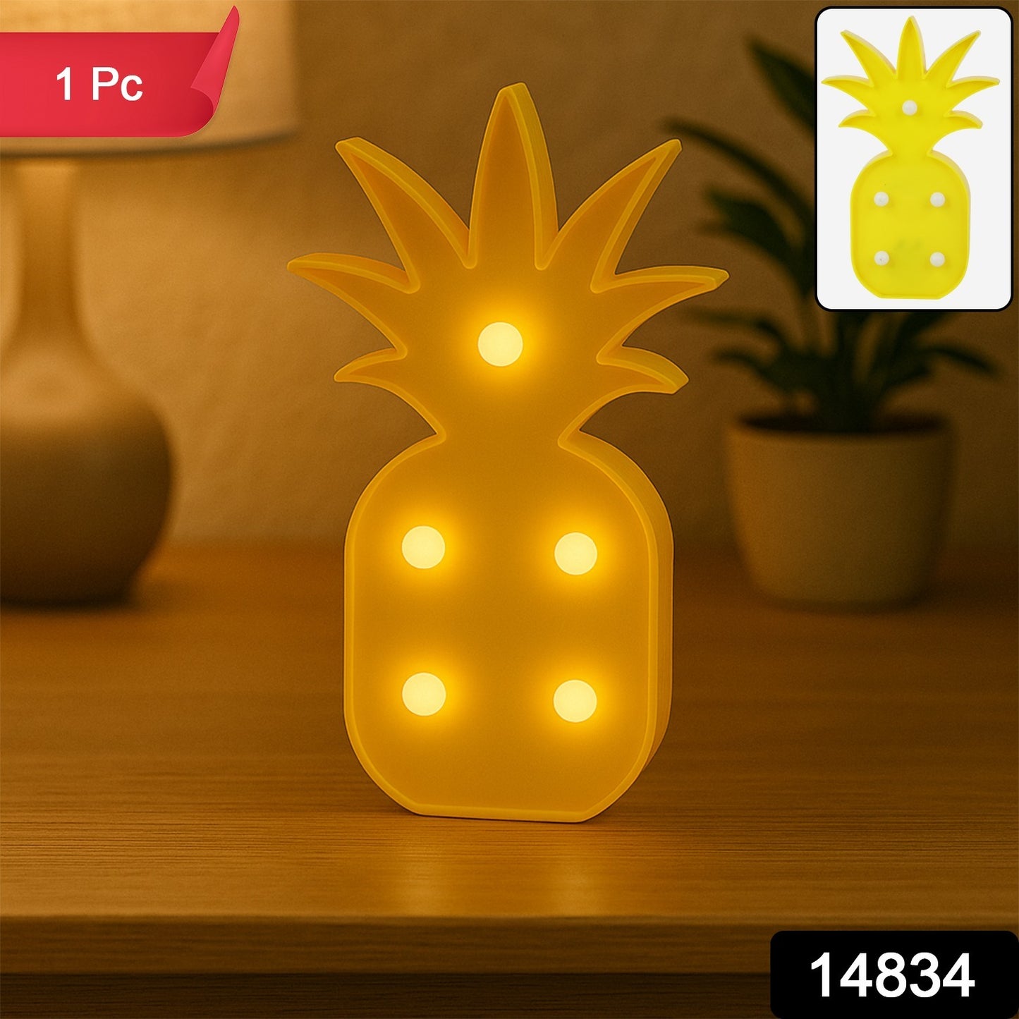 Pineapple-shaped LED decorative night light from Wukusy, home decor with warm glow, ideal for cozy room ambiance.