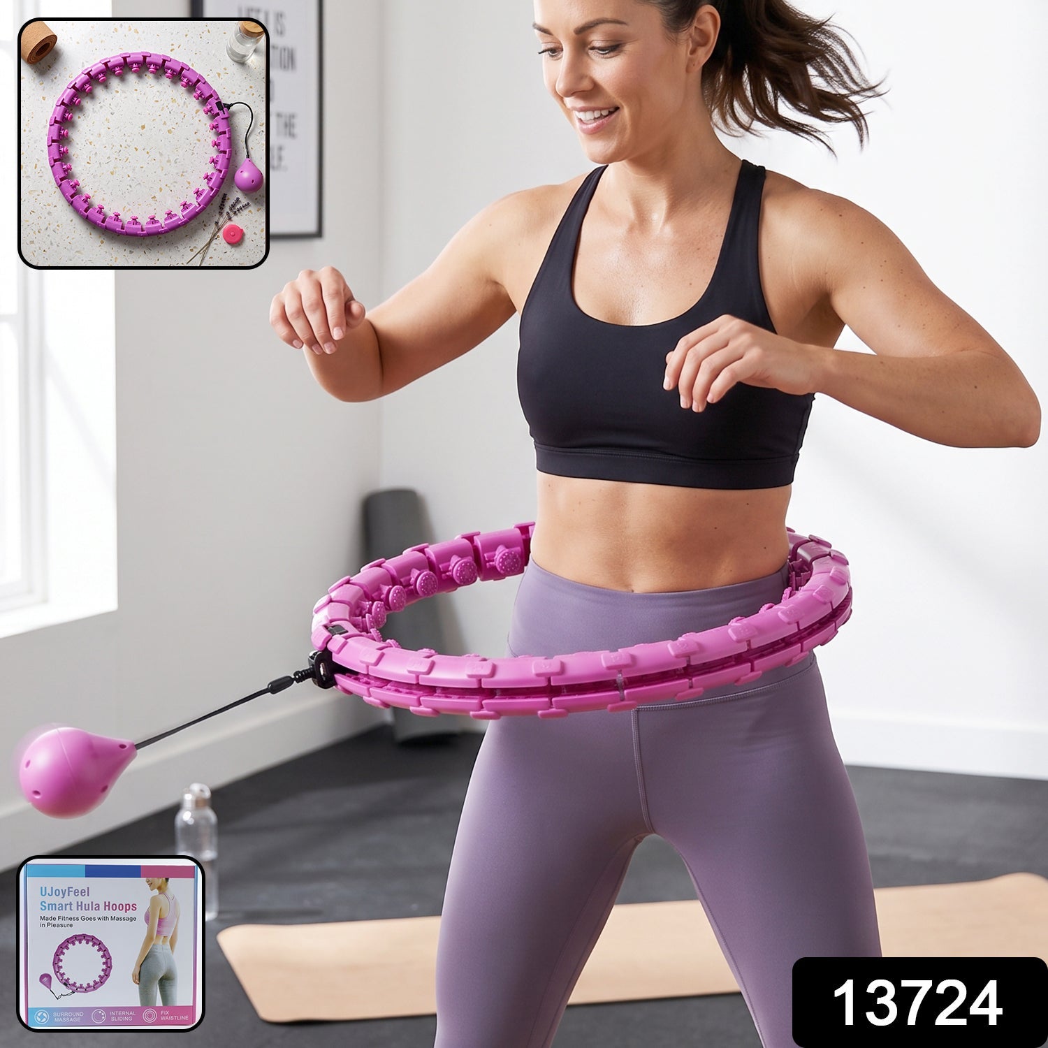Wukusy smart fitness hula hoop with weighted ball and detachable waist exerciser, designed for core workouts and calorie burning.