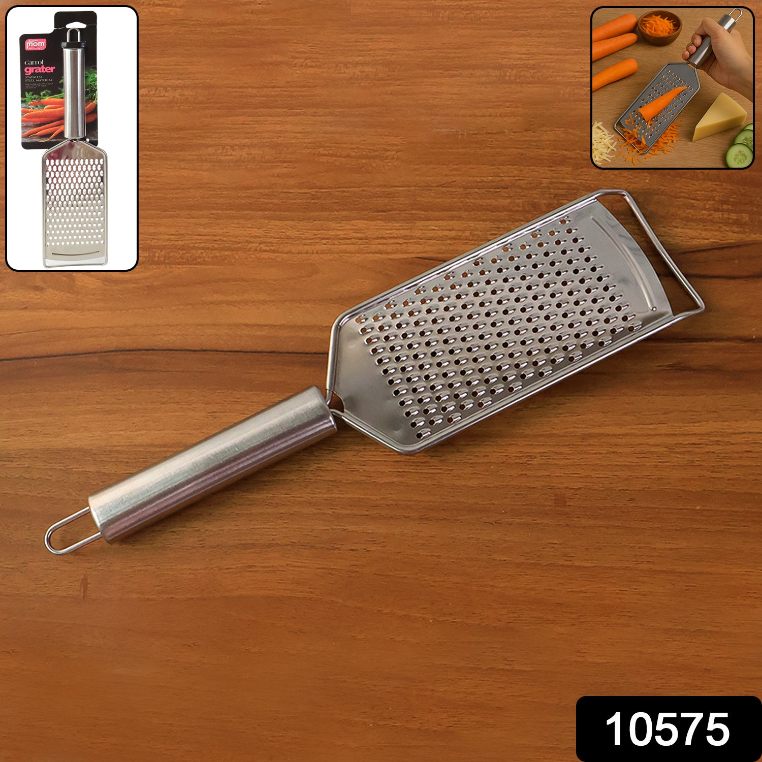 Wukusy Supermom stainless steel carrot grater for kitchen, with sharp blades for easy vegetable grating and zesting.