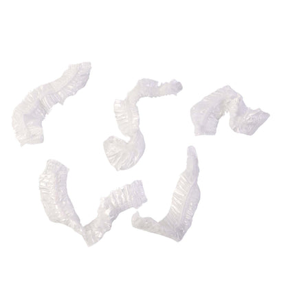 Disposable men's hair protection shower cap from Wukusy, showing five clear plastic head covers for shower use.