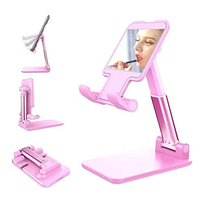 Wukusy 6636 desktop cell phone stand with mirror, adjustable for desk height and angles, serving as a phone holder and organizer.