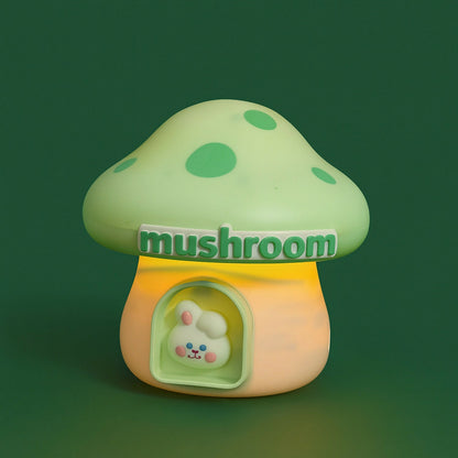 Wukusy Mushroom LED desk lamp with built-in pencil sharpener and USB charging port, in a colorful, modern design.