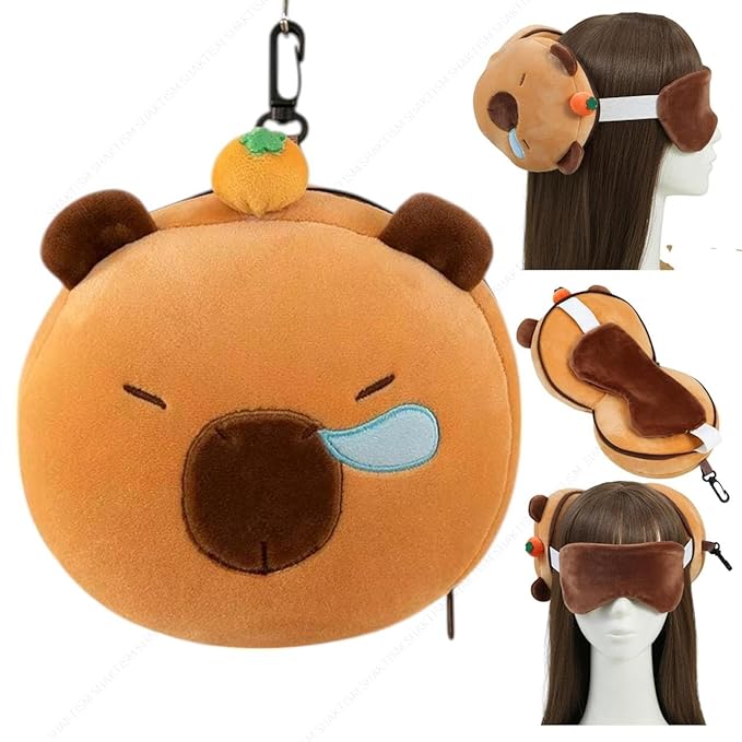 Drpshippr 2-in-1 travel pillow set with eye mask, soft fabric for comfort during flights or travel.