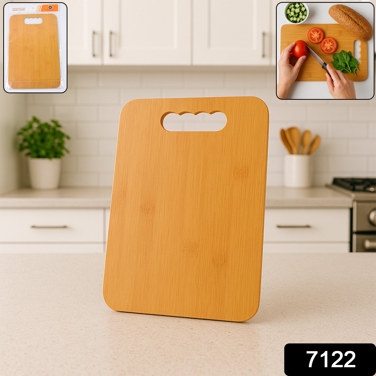 Wukusy wooden chopping board for vegetable cutting in kitchen, sturdy surface ideal for food preparation and vegetable slicing.