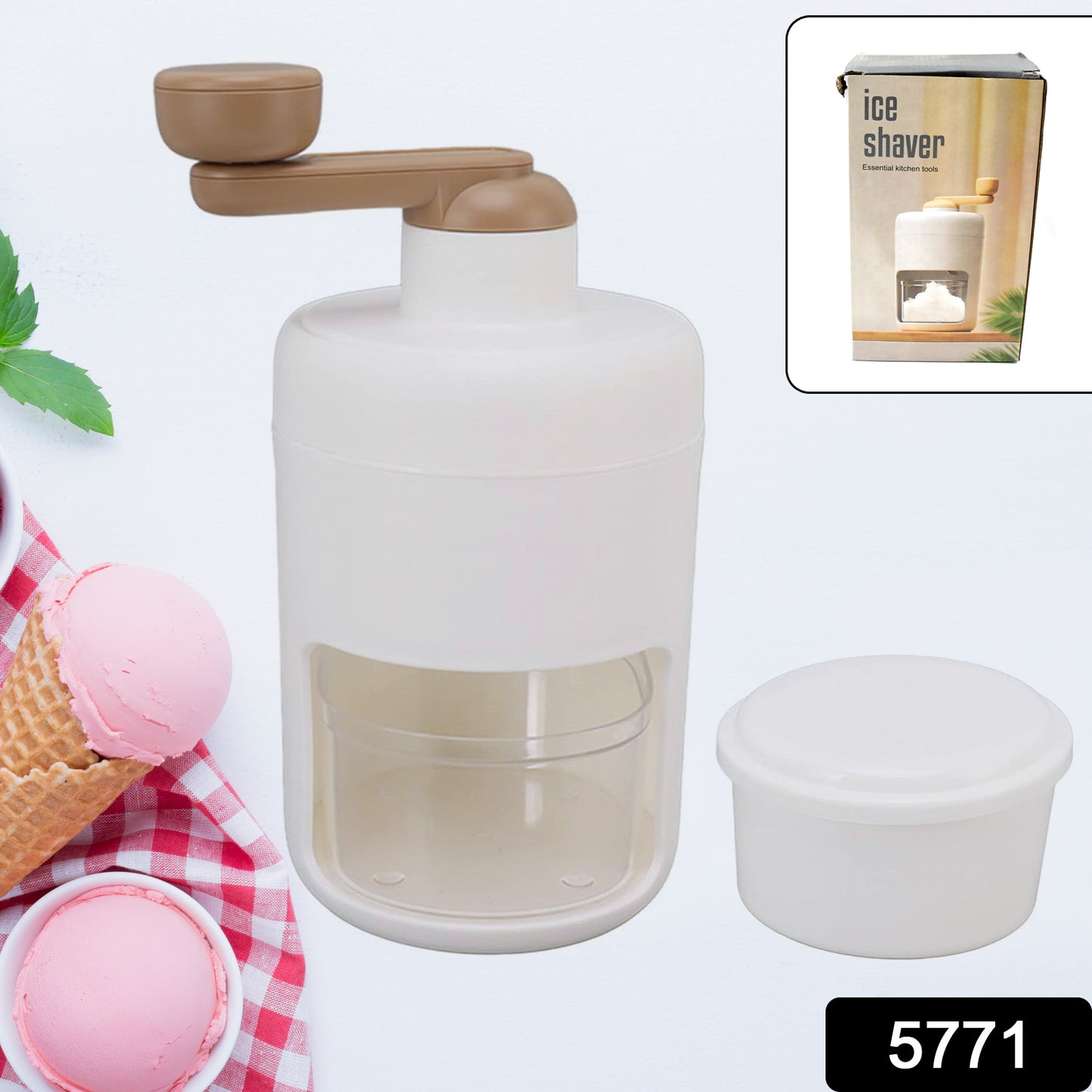Wukusy portable ice crusher and shaved ice machine for home use, handheld manual ice shaver for smoothies and crushed ice.