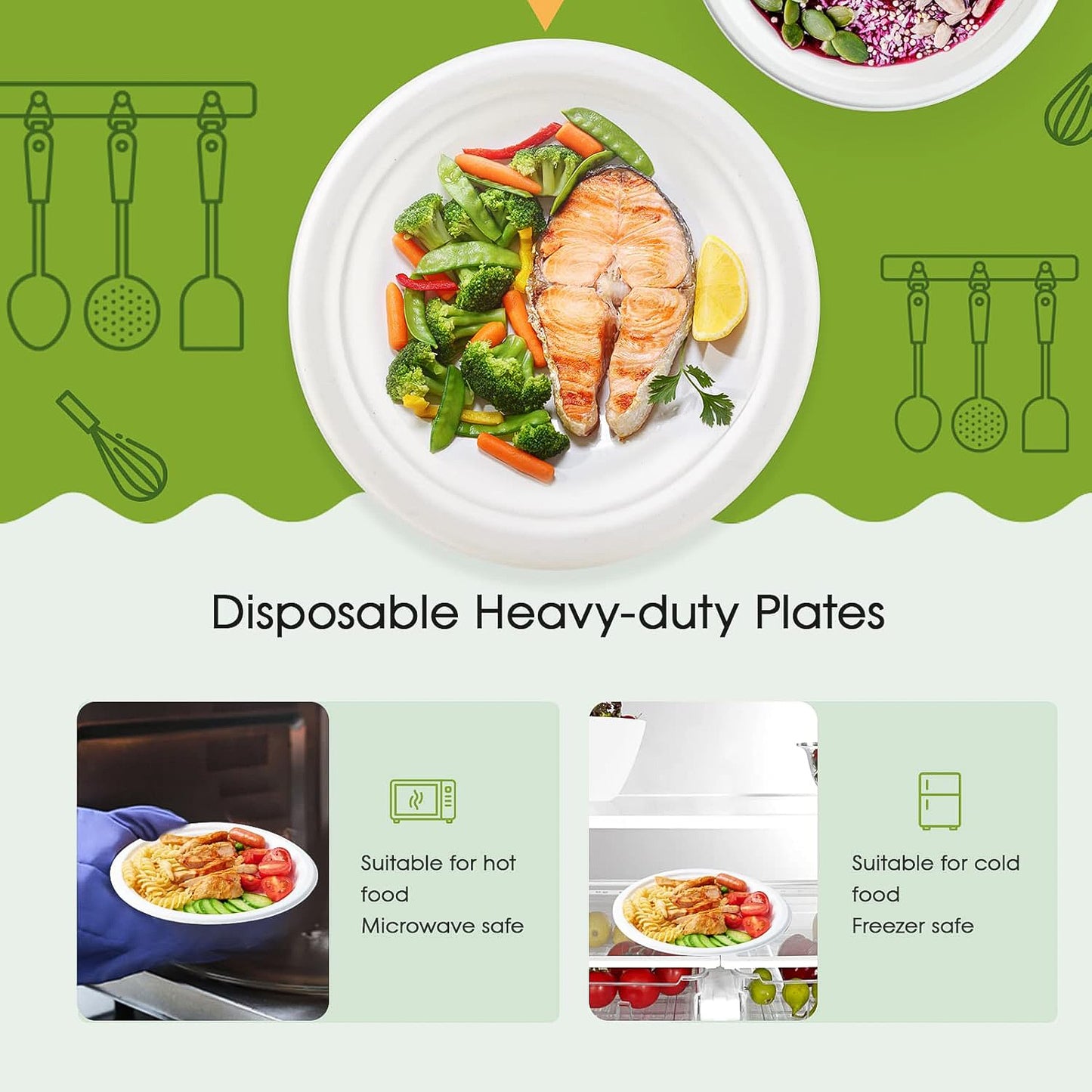 Wukusy Freshee 9-inch compostable bagasse plate, set of 10, eco-friendly disposable dinnerware for home and kitchen use
