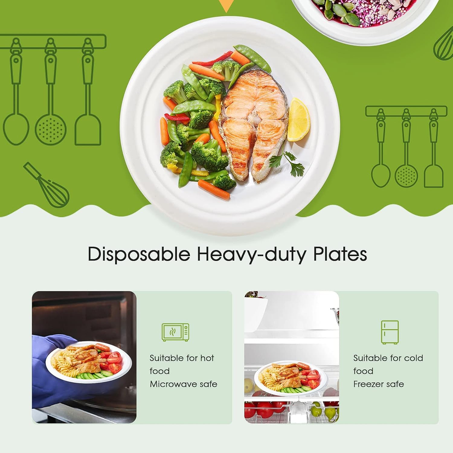 Wukusy Freshee 9-inch compostable bagasse plate, set of 10, eco-friendly disposable dinnerware for home and kitchen use