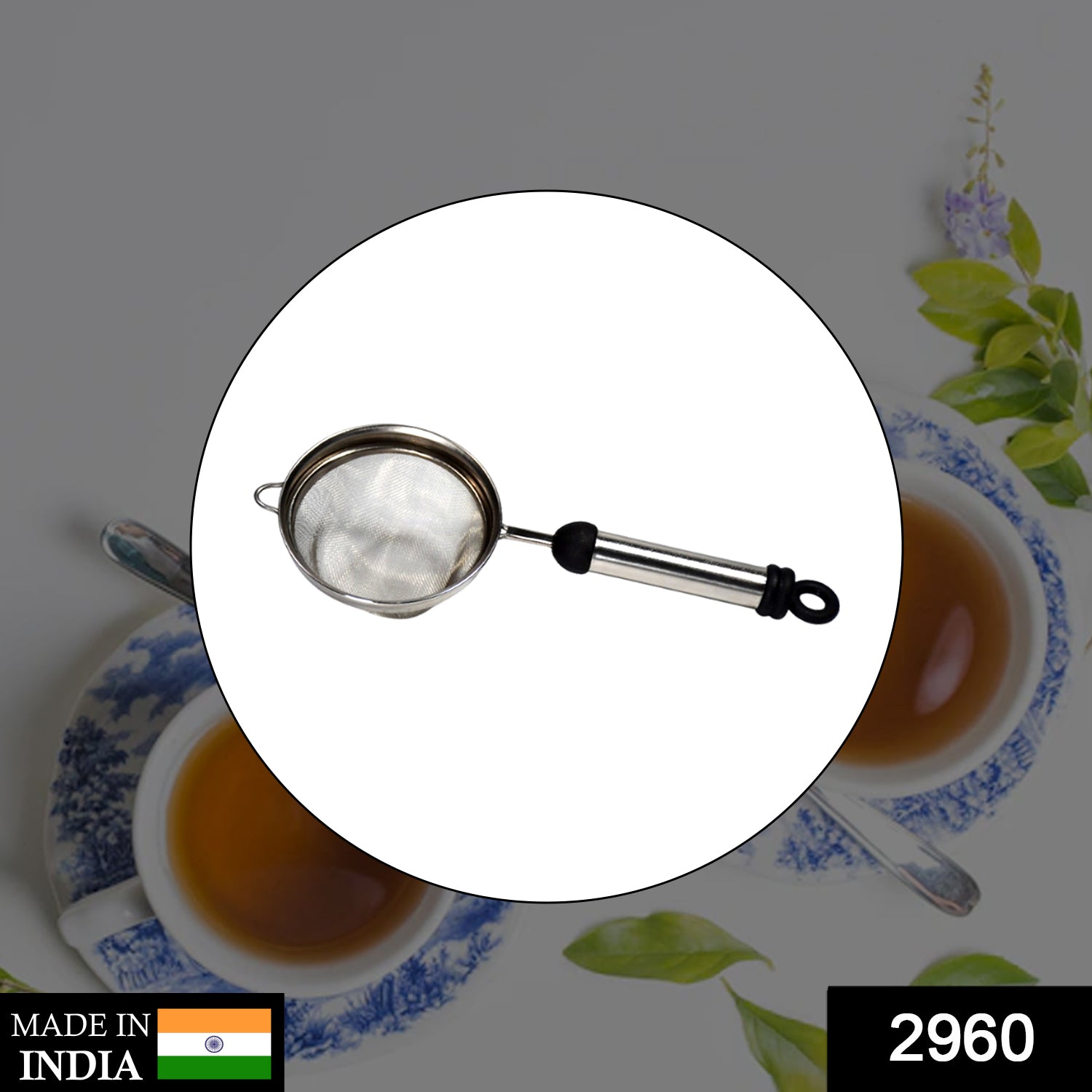 Wukusy stainless steel soup and tea strainer, a kitchen tool with fine mesh for straining liquids and herbal infusions.