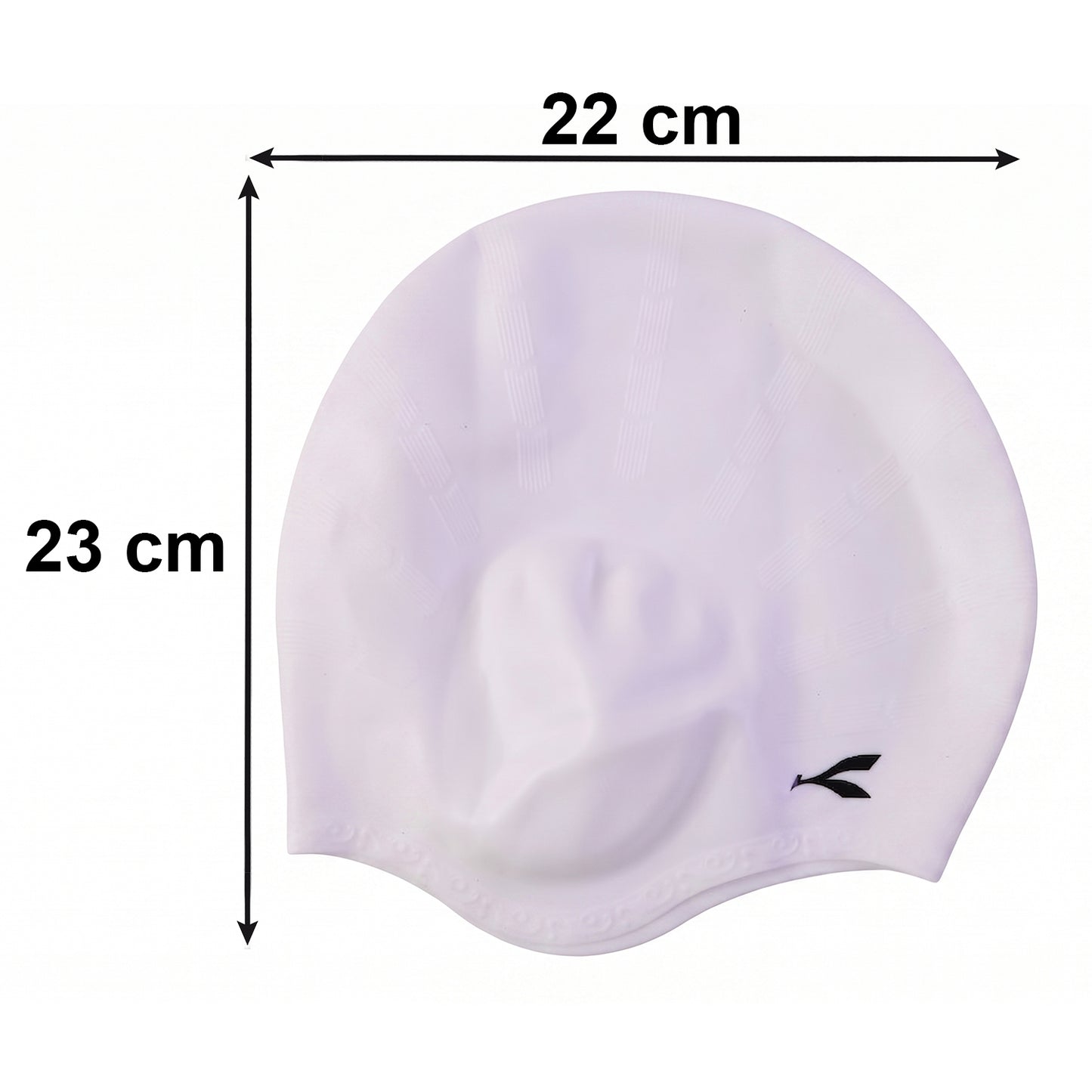 Wukusy Konex flexible silicone swimming cap for adults and kids, waterproof swim hat, shown in blue with smooth, snug fit design.