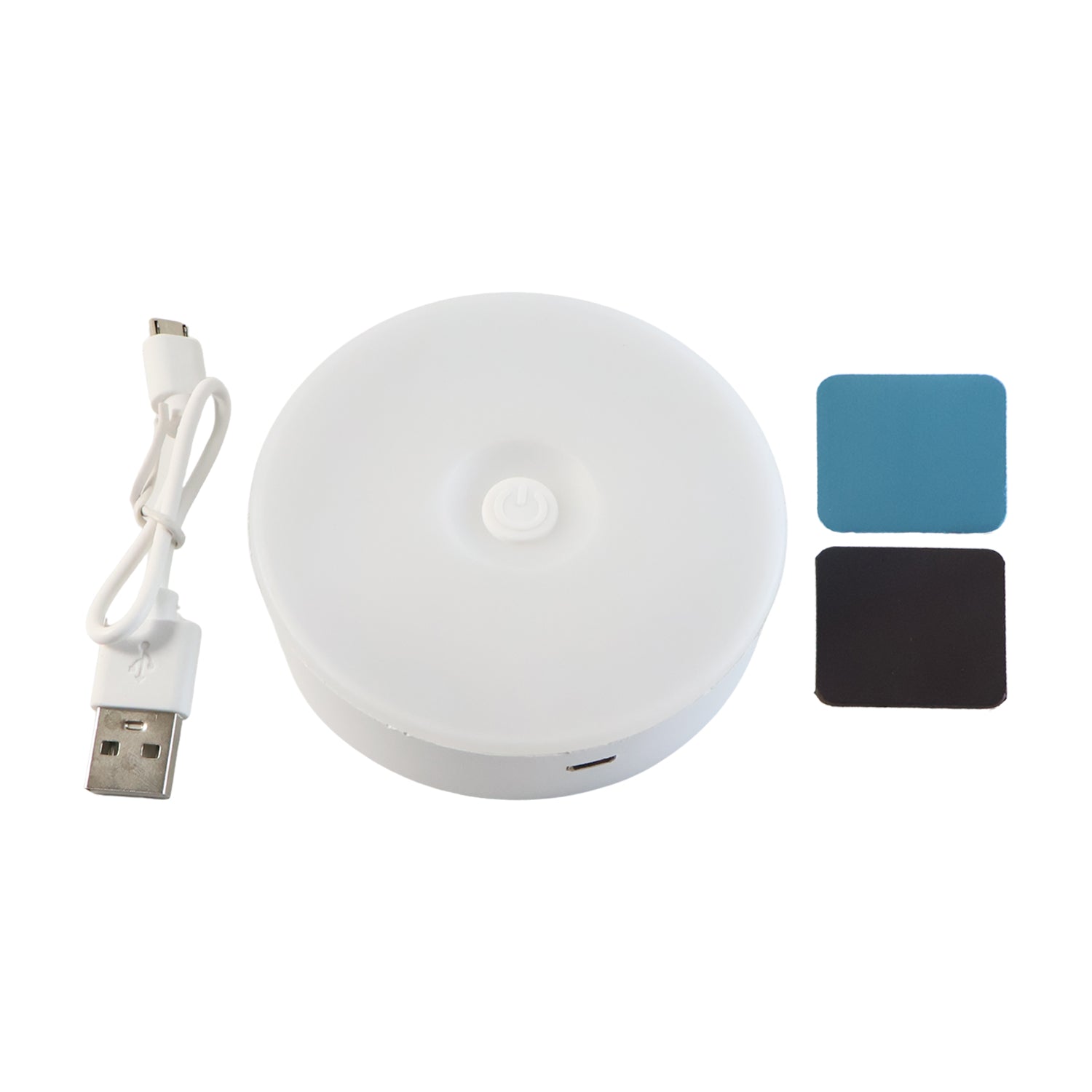 Wukusy rechargeable motion sensor night light illuminating a dark room with soft white light, compact and energy-efficient design.