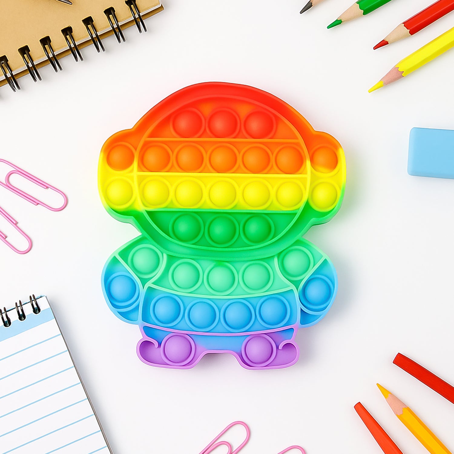 Wukusy Premium Astronaut Silicone Pop It Fidget Toy, colorful space-themed silicone bubble popper for stress relief and sensory play.