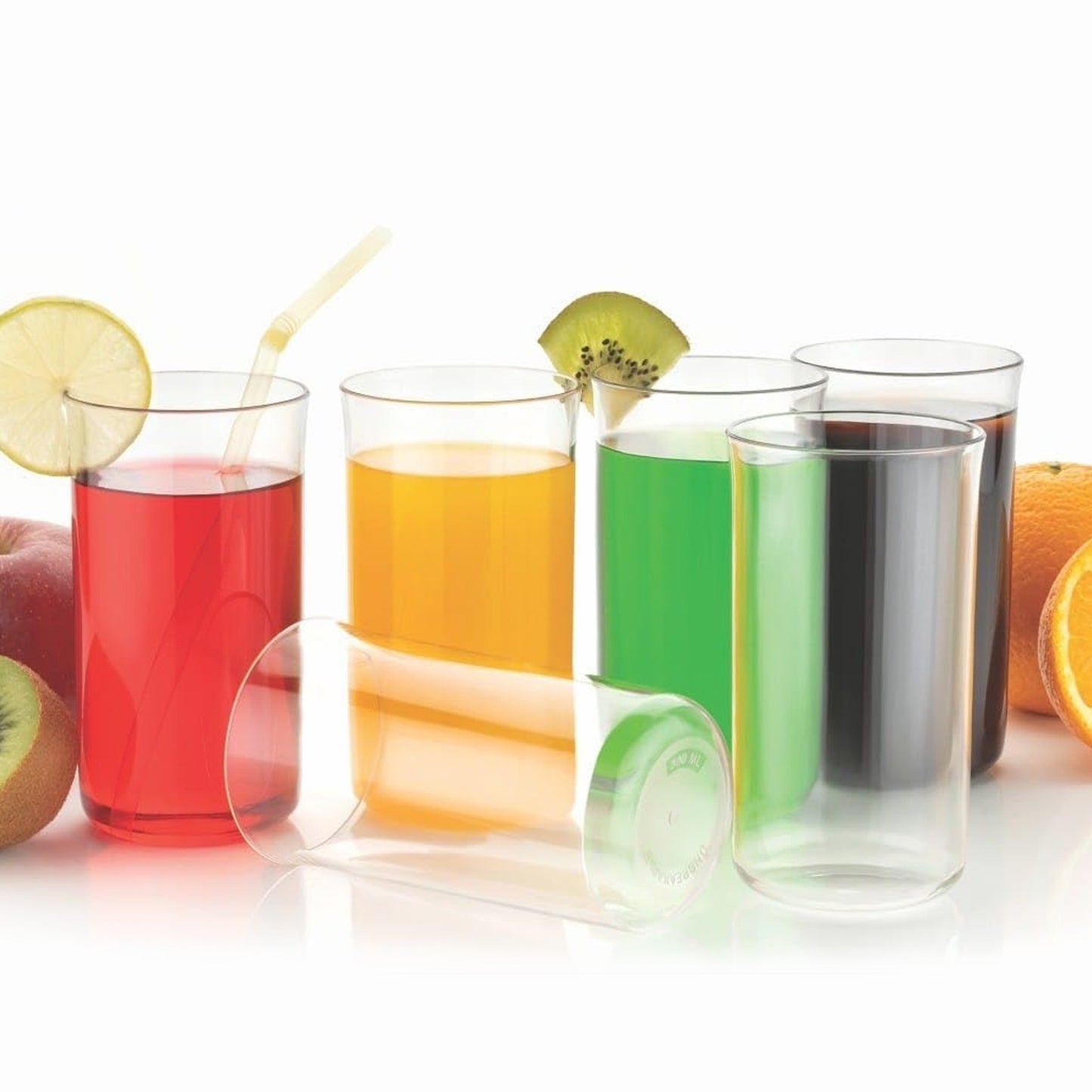 Six glossy plastic glasses from Wukusy, 300 ml each, ideal for home and kitchen use, with a shiny, durable finish.
