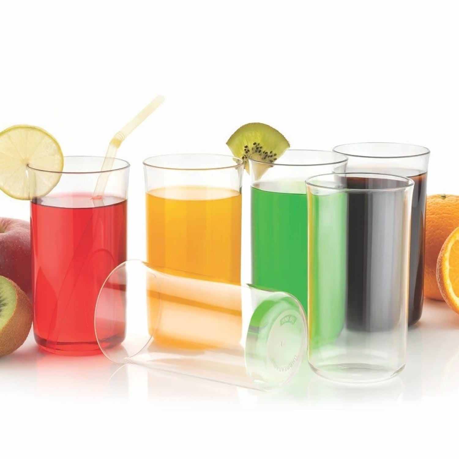 Six glossy plastic glasses from Wukusy, 300 ml each, ideal for home and kitchen use, with a shiny, durable finish.