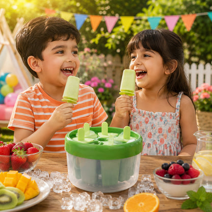 Wukusy plastic ice candy popsicle maker with 8 molds in a set, showcasing colorful frozen treats ready to enjoy.