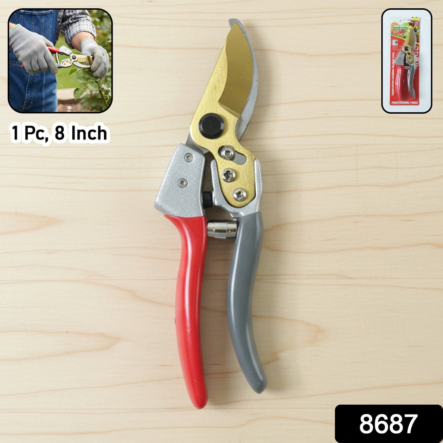 Wukusy 8-inch garden pruners with sharp scissors cutter for trimming plants and branches in the garden.