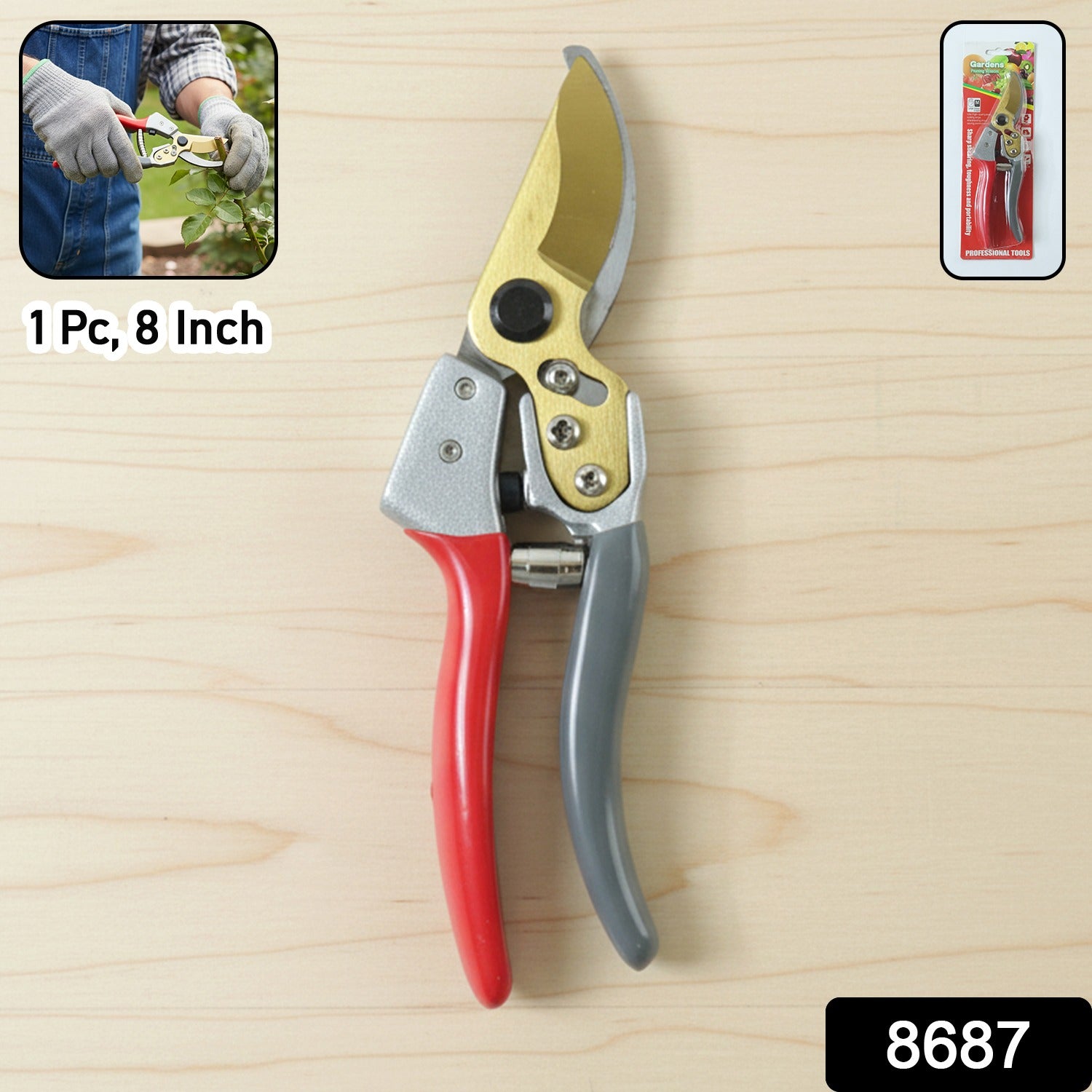 Wukusy 8-inch garden pruners with sharp scissors cutter for trimming plants and branches in the garden.