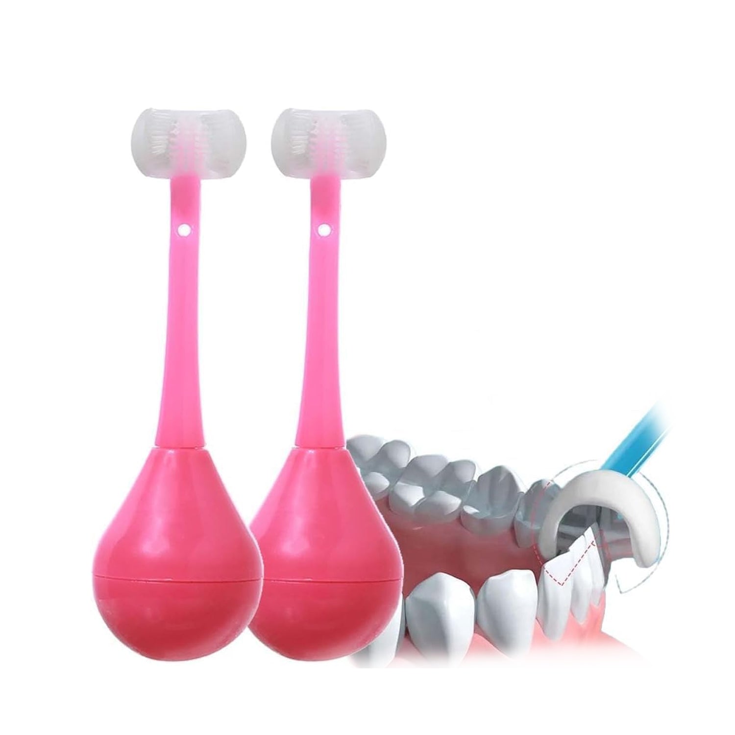 Wukusy 7327 toddler toothbrush with soft bristles, 3-sided design, silicone head, suitable for children aged 2-12, close-up view