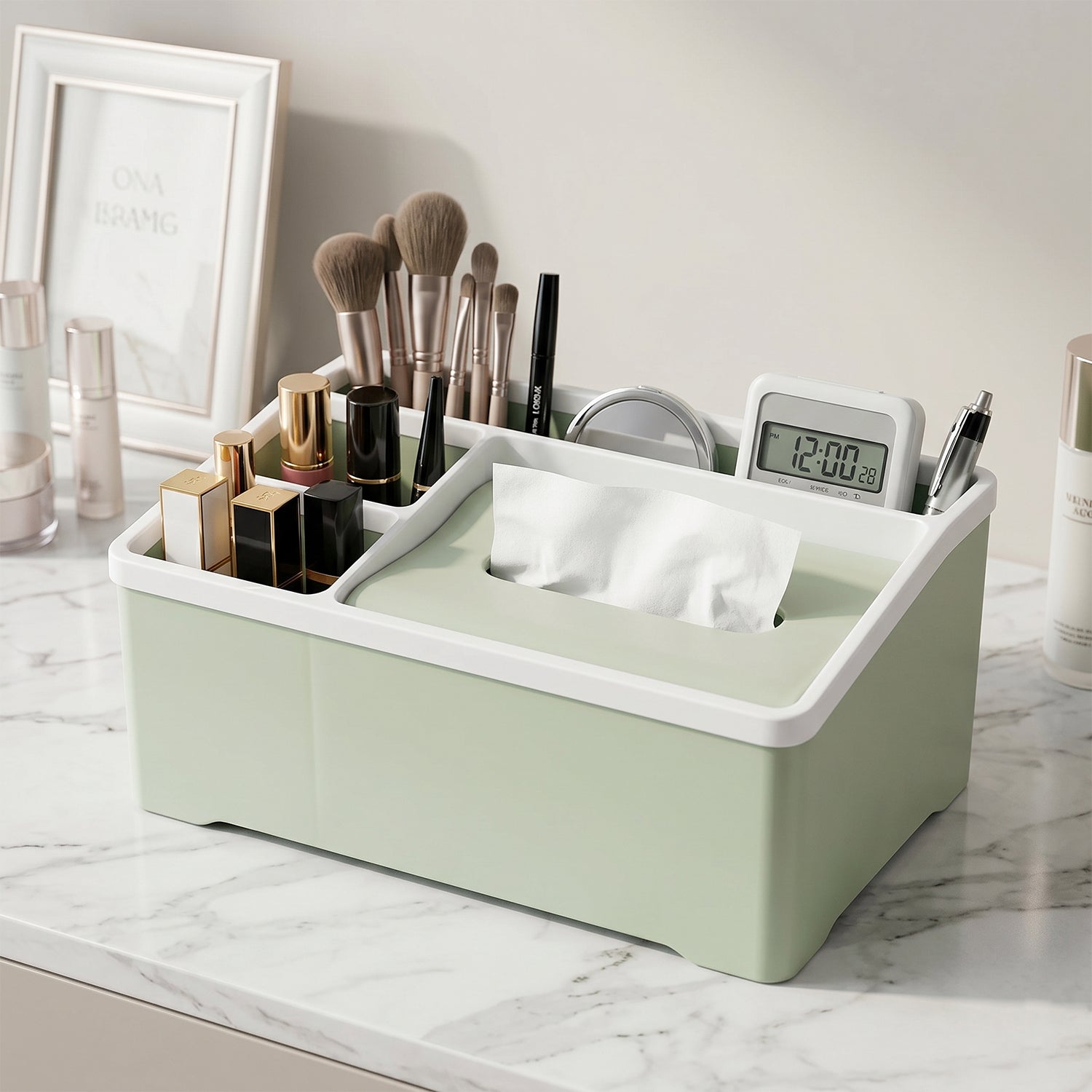 Wukusy plastic storage organizer box with multiple compartments for versatile organization of small items.