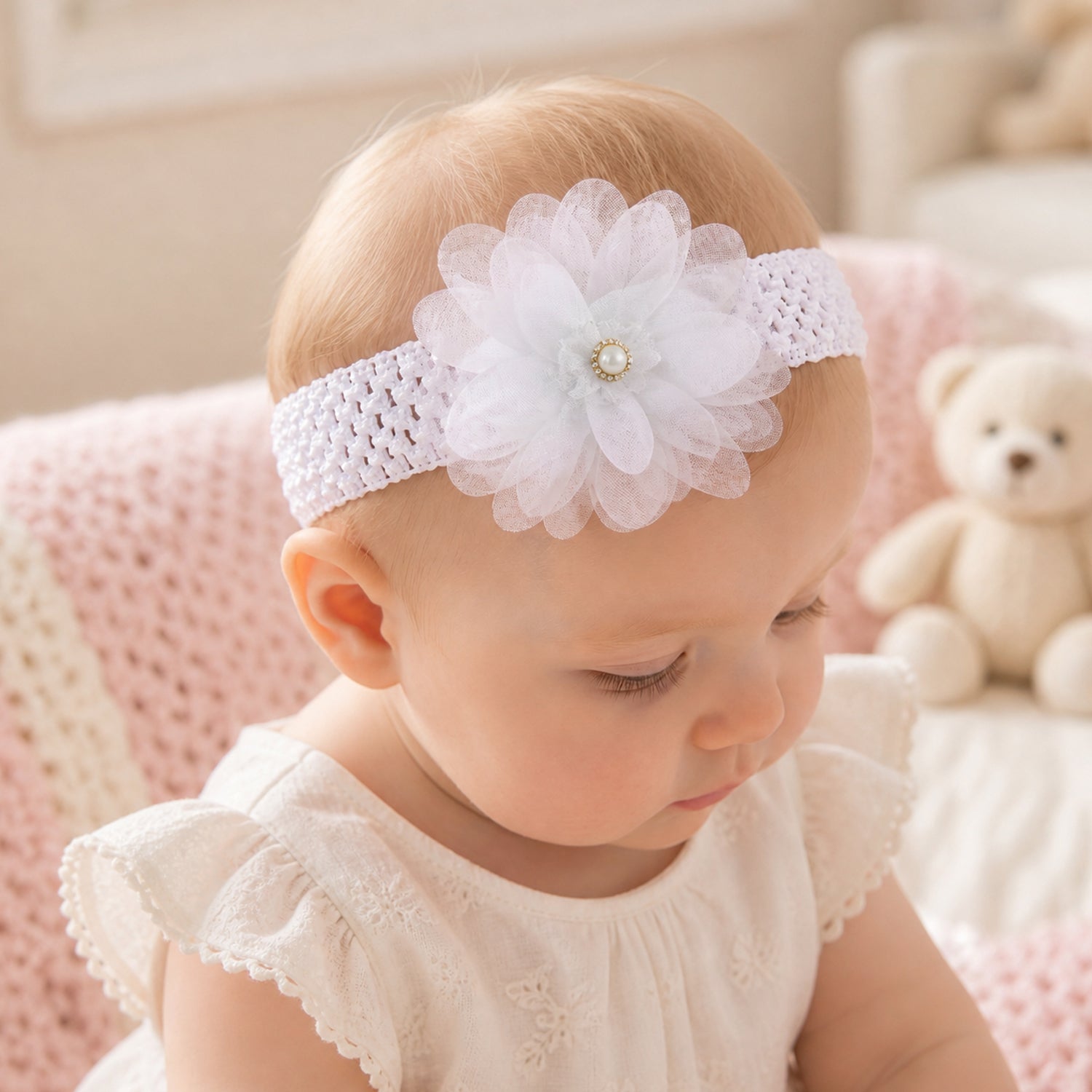 Wukusy soft elastic floral baby headband with colorful flowers, stretchable and stylish for infants and young children.