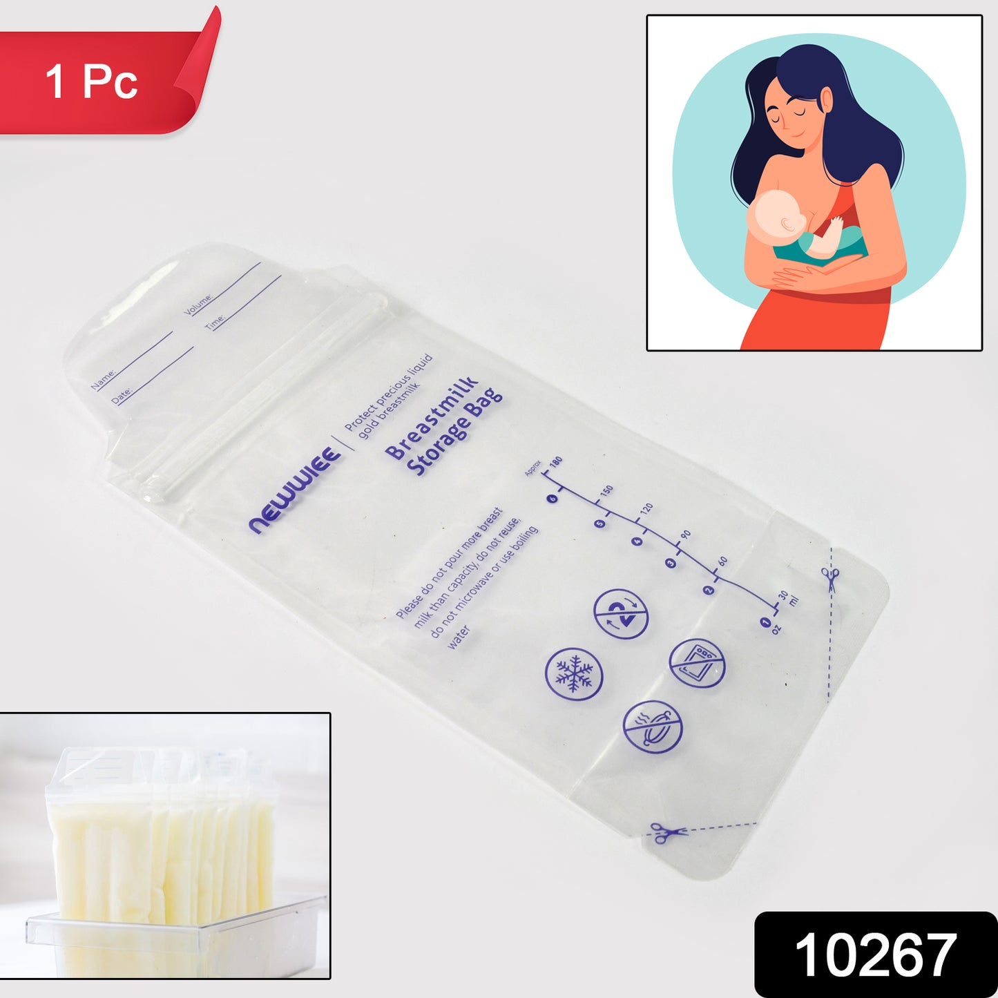 Wukusy breastmilk storage bag with double zipper seal, 1 piece, designed for safe and airtight milk storage at home.
