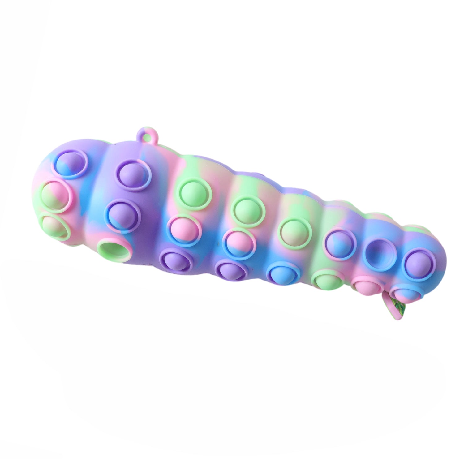 Rainbow Caterpillar Pop It Toy by Wukusy featuring colorful silicone bubbles for sensory fun and stress relief.