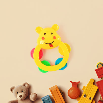Colorful animal-shaped baby rattle toy set with three different rattles, designed for infants, by Wukusy.