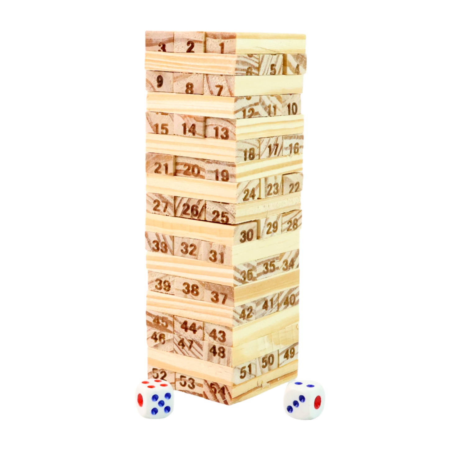 Wooden Tumbling Tower game set by Wukusy featuring stacked wooden blocks for indoor family fun and skill-based gameplay.
