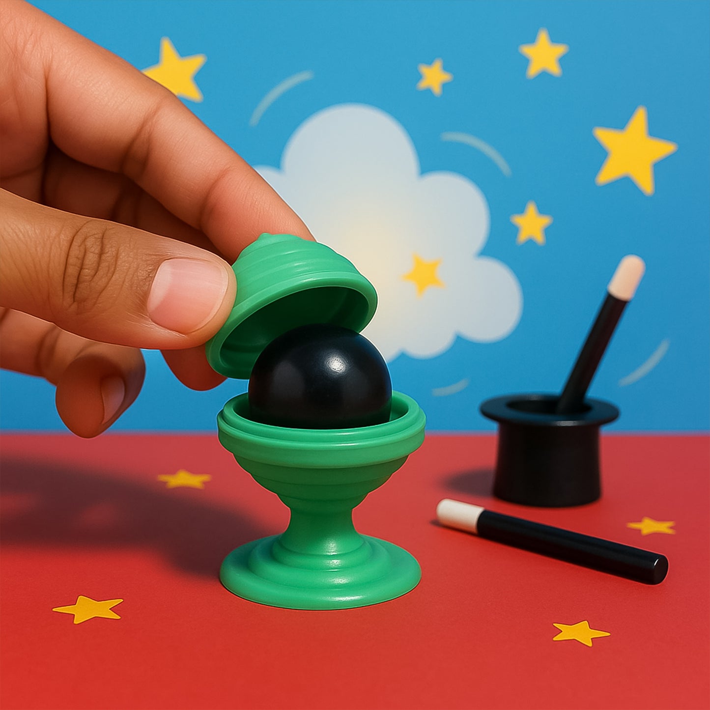 Wukusy Aditi Classic Magic Ball and Vase trick toy set, featuring colorful balls and vase for illusion magic entertainment.